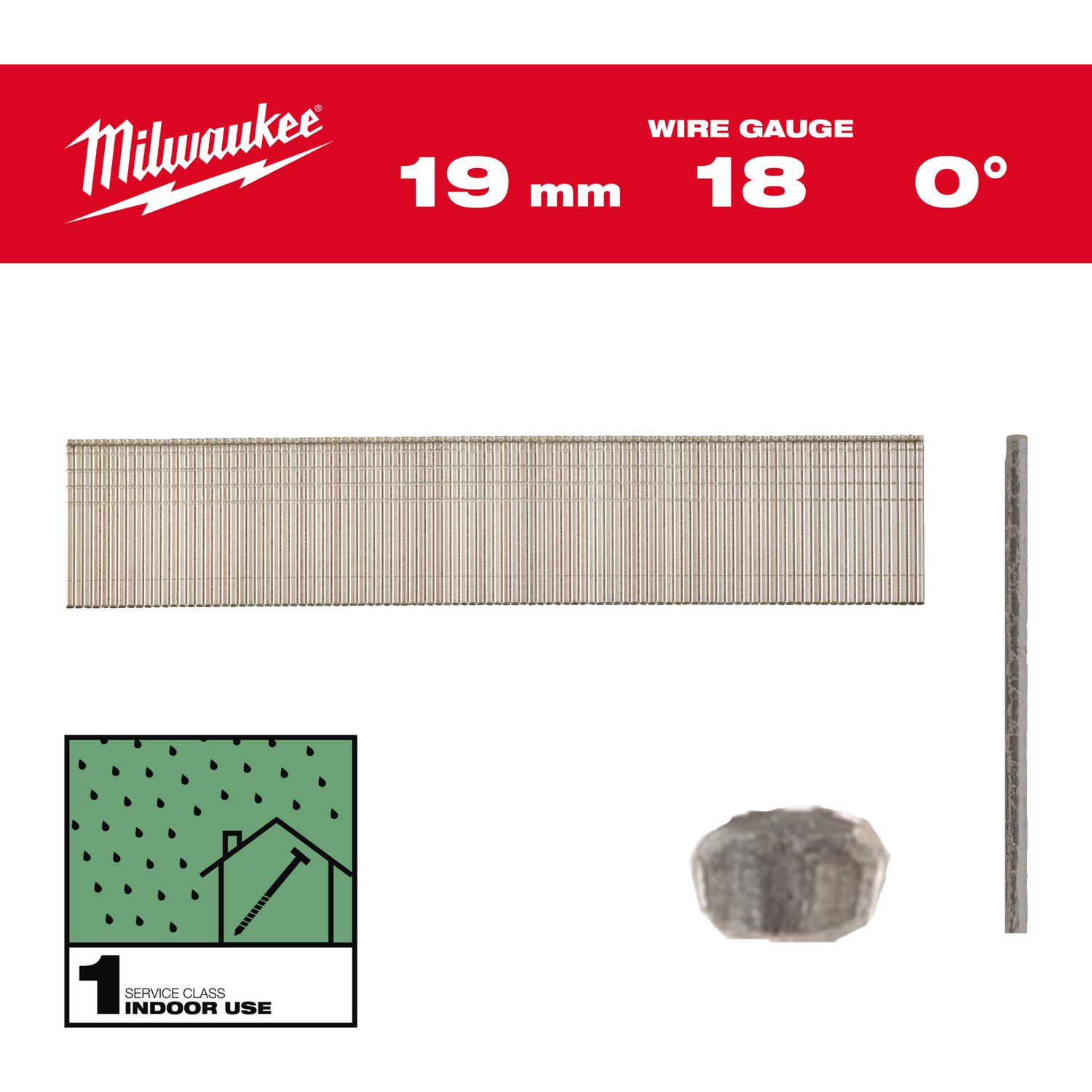 MILWAUKEE 1,05 x 1,25 x 19 mm verzinkt, 0° Stauchkopf-Nägel 18 Gauge für M18FN18GS &amp; M18CN18GS