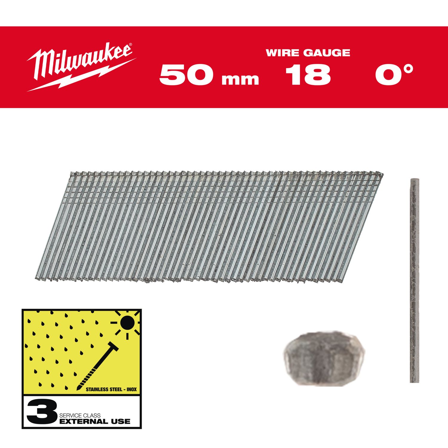 MILWAUKEE 1,05 x 1,25 x 50 mm Edelstahl, 0° Stauchkopf-Nägel 18 Gauge für M18FN18GS &amp; M18CN18GS