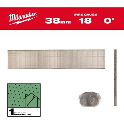 MILWAUKEE 1,05 x 1,25 x 38 mm verzinkt, 0° Stauchkopf-Nägel 18 Gauge für M18CN18GS