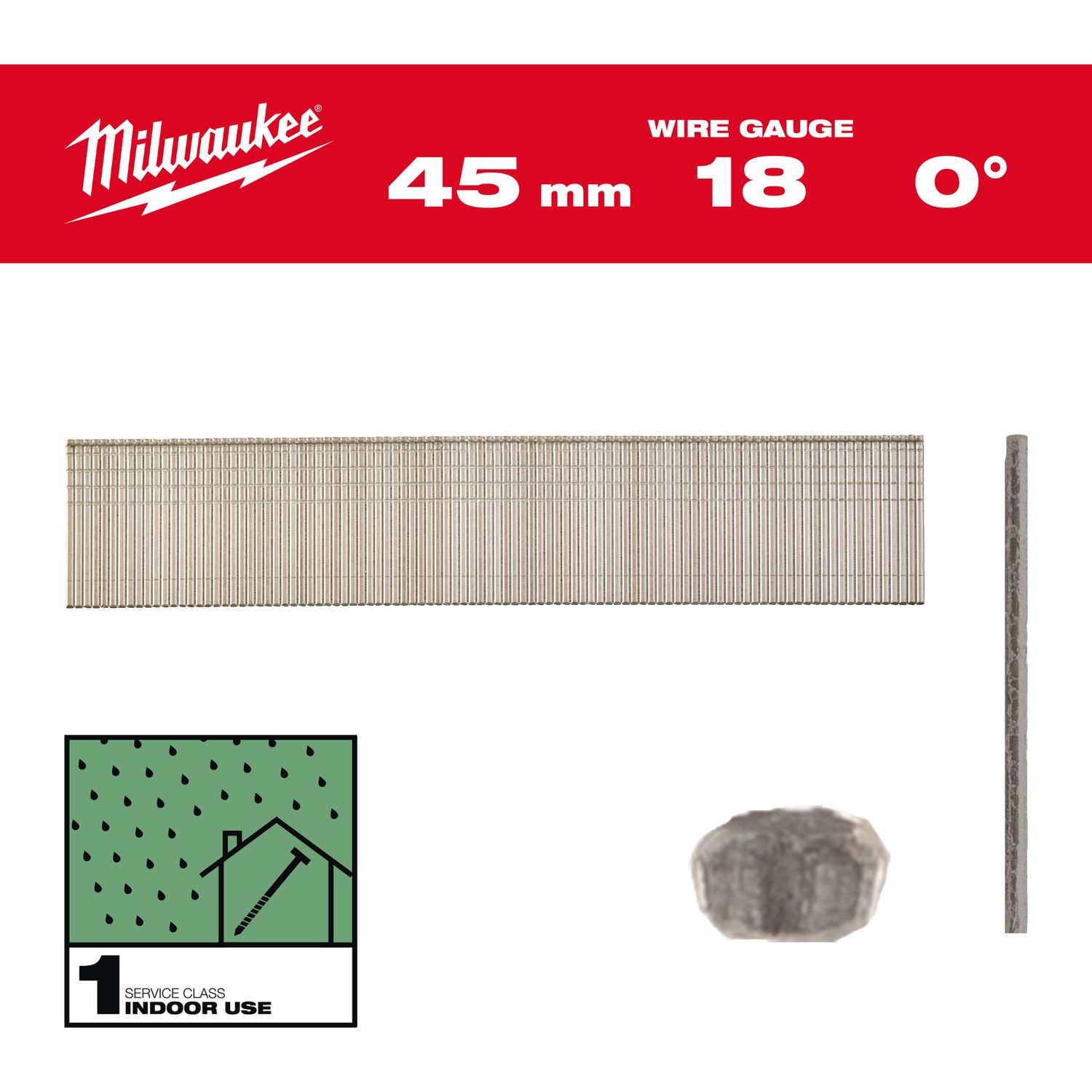 MILWAUKEE 1,05 x 1,25 x 45 mm verzinkt, 0° Stauchkopf-Nägel 18 Gauge für M18FN18GS &amp; M18CN18GS