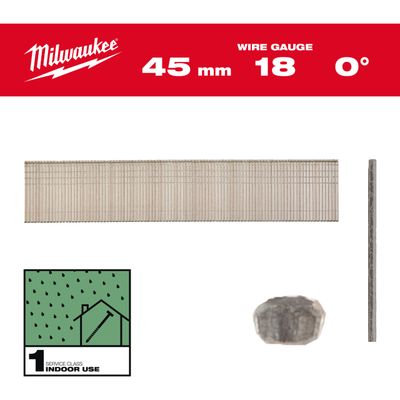 MILWAUKEE 1,05 x 1,25 x 45 mm verzinkt, 0° Stauchkopf-Nägel 18 Gauge für M18FN18GS &amp; M18CN18GS