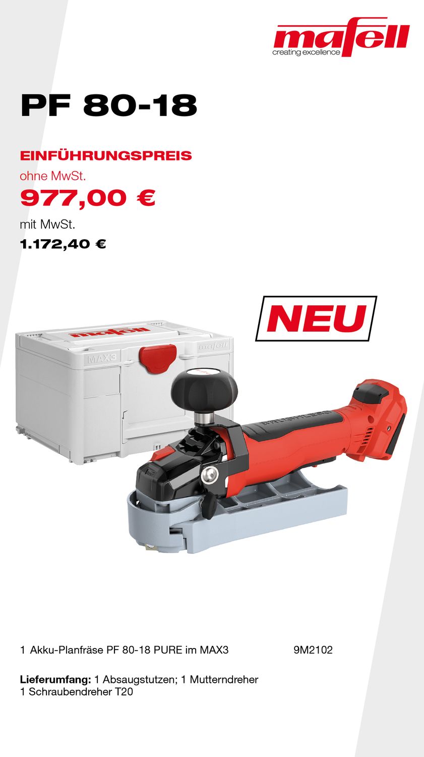 MAFELL Akku-Planfräse PF 80-18 PURE im MAX3