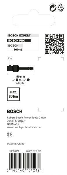 BOSCH &quot;PRO Socket Adapter mit Stiftverbindung, 1/2&quot;&quot;, 50 mm&quot;