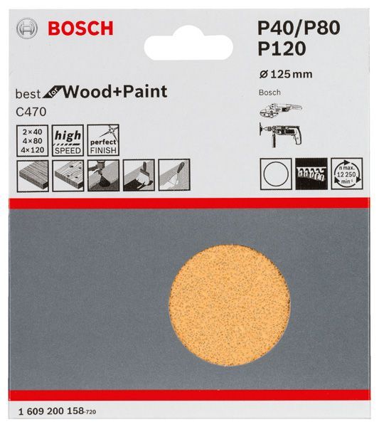 BOSCH 10tlg. Schleifblatt-Set C470, Durchmesser: 125 mm