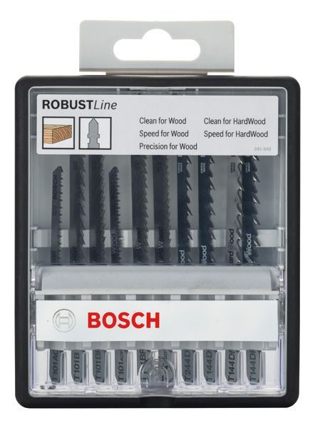 BOSCH 10-tlg. Stichsägeblatt-Set Wood, Robust Line, T-Schaft