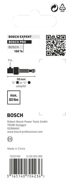 BOSCH &quot;PRO Socket Adapter mit Stiftverbindung, 1/4&quot;&quot;, 50 mm&quot;