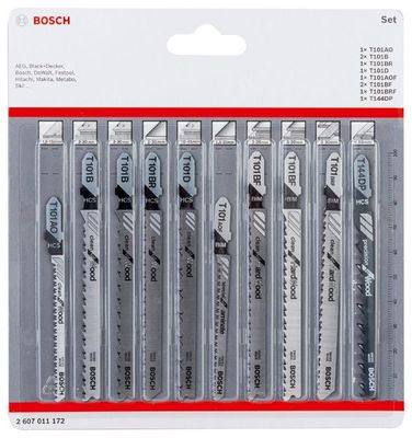 BOSCH 10-tlg. Stichsägeblatt-Set Clean Cutting, T-Schaft