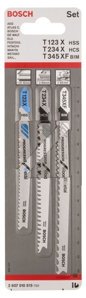BOSCH 3-tlg. Stichsägeblatt-Set, T-Schaft, Progressor for Wood and Metal