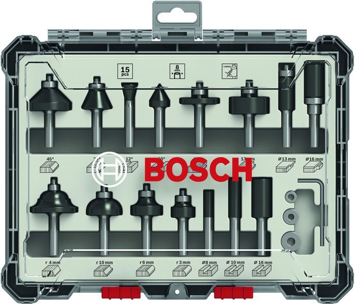 BOSCH 15-teiliges Fräser-Set, 8-mm-Schaft