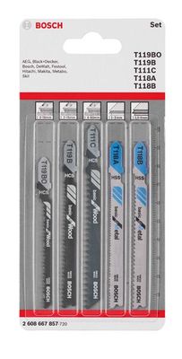 BOSCH 5-tlg. Stichsägeblatt-Set Basic for Wood and Metal Basic, T-Schaft