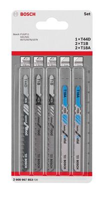 BOSCH 5-tlg. Stichsägeblatt-Set Wood and Metal, T-Schaft
