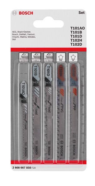 BOSCH 5-tlg. Stichsägeblatt-Set Wood and Plastics, T-Schaft