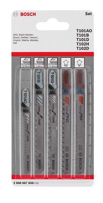 BOSCH 5-tlg. Stichsägeblatt-Set Wood and Plastics, T-Schaft