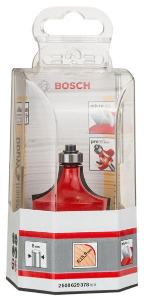 BOSCH Abrundfräser Expert for Wood, 8 mm, D 44,4 mm, R1 15,9 mm, L 22,2 mm, G 64 mm