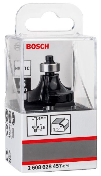 BOSCH Abrundfräser, 6 mm, R1 9,5 mm, D 31,8 mm, L 16,2 mm, G 57 mm