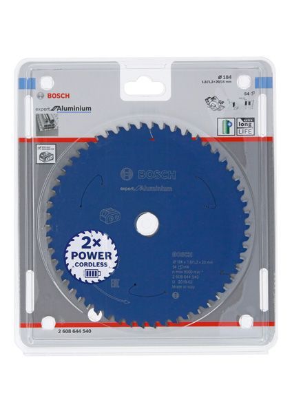 BOSCH Akku-Kreissägeblatt Expert for Aluminium, 184 x 1,8/1,3 x 20, 54 Zähne
