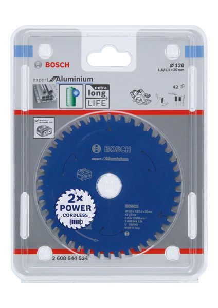 BOSCH Akku-Kreissägeblatt Expert for Aluminium, 120 x 1,8/1,2 x 20, 42 Zähne