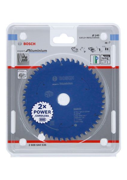 BOSCH Akku-Kreissägeblatt Expert for Aluminium, 140 x 1,8/1,3 x 20, 48 Zähne