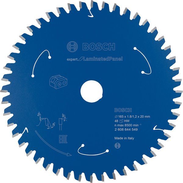 BOSCH Akku-Kreissägeblatt Expert for Laminated Panel, 165 x 1,8/1,2 x 20, 48 Zähne