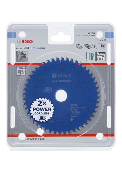BOSCH Akku-Kreissägeblatt Expert for Aluminium, 136 x 1,6/1 x 20, 48 Zähne