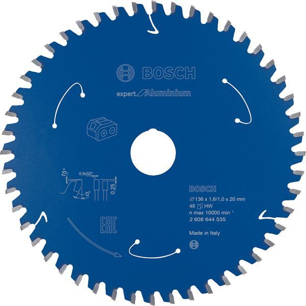 BOSCH Akku-Kreissägeblatt Expert for Aluminium, 136 x 1,6/1 x 20, 48 Zähne