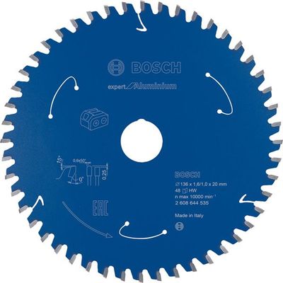 BOSCH Akku-Kreissägeblatt Expert for Aluminium, 136 x 1,6/1 x 20, 48 Zähne