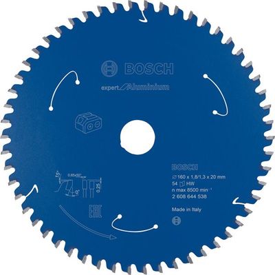 BOSCH Akku-Kreissägeblatt Expert for Aluminium, 160 x 1,8/1,3 x 20, 54 Zähne