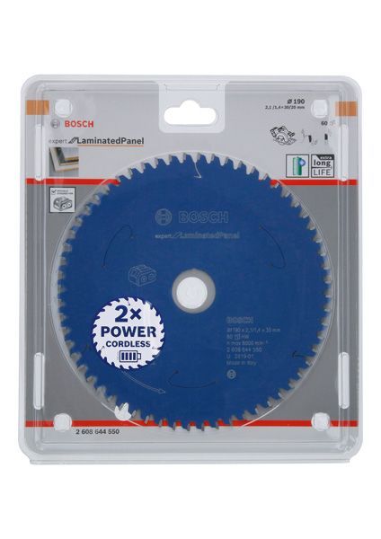 BOSCH Akku-Kreissägeblatt Expert for Laminated Panel, 190 x 2,1/1,4 x 30, 60 Zähne