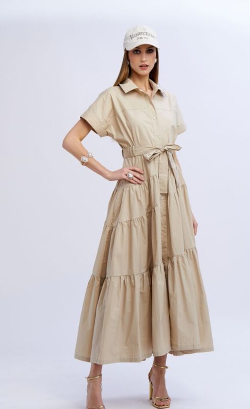 Robe chemise en coton à volants