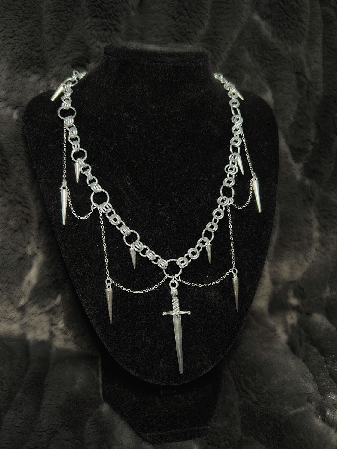 Dagger Charm Chainmail layered Necklace