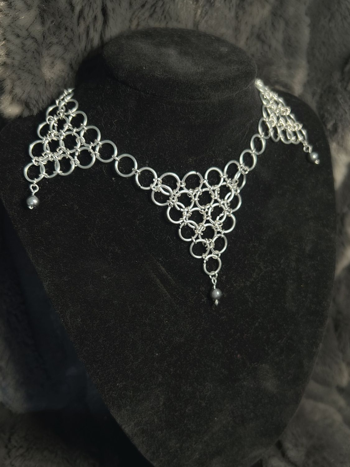 Chainmail Choker Necklace with Bead Accents
