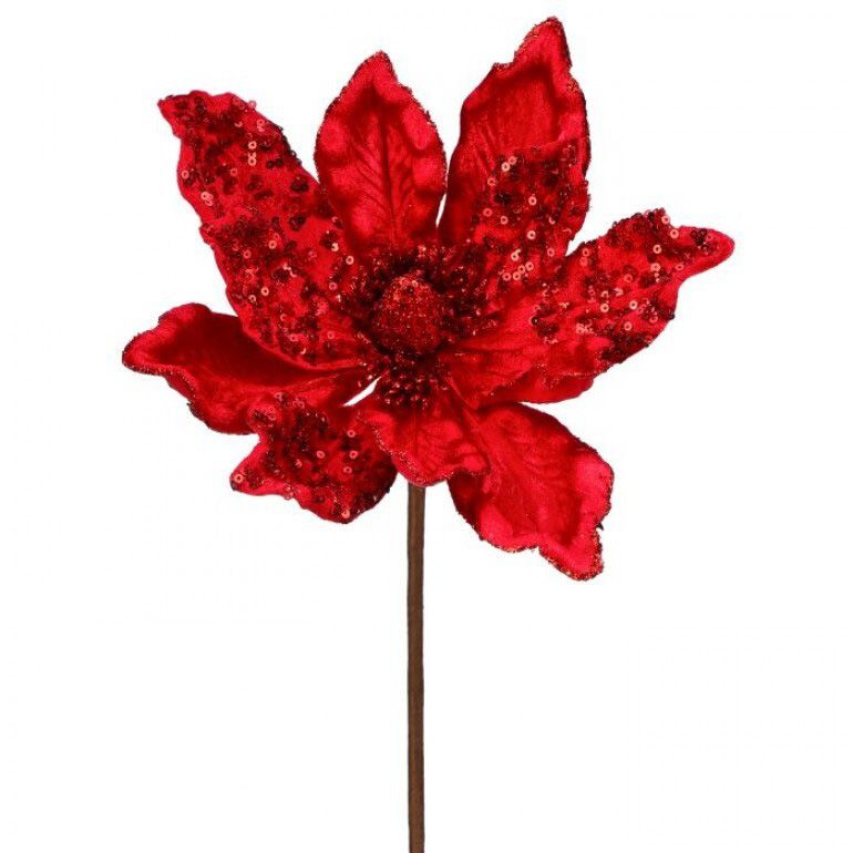 24" Velvet Sheen Magnolia Stem w/ Sequins