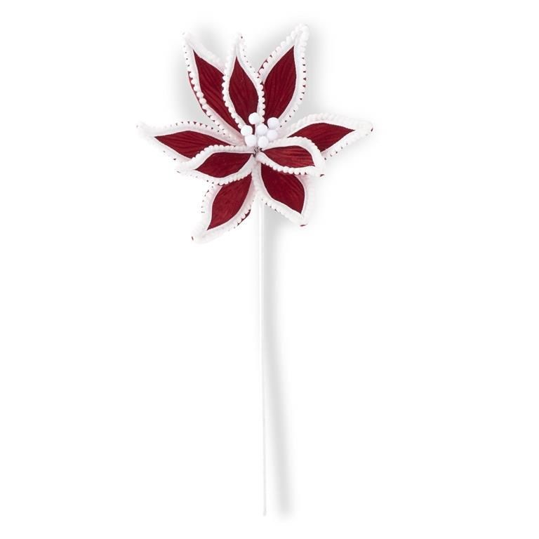 25" Velvet Poinsettia w/ Pom Poms