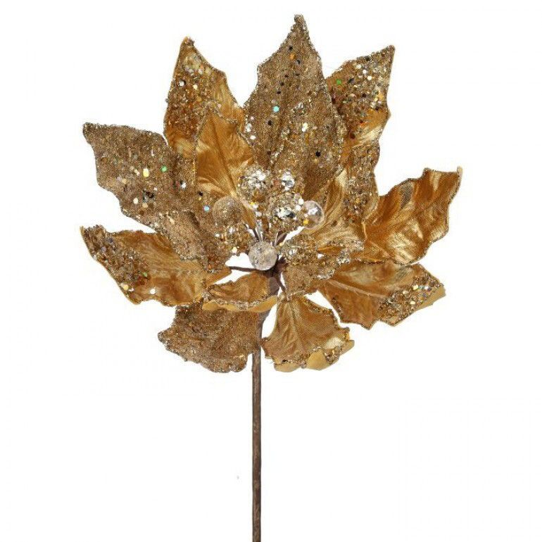 18" x 10" Gold/Red Heavy Jeweled Poinsettia