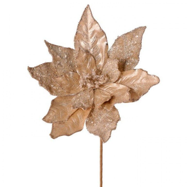 24" Silver/Champagne Glittered Iced Poinsettia