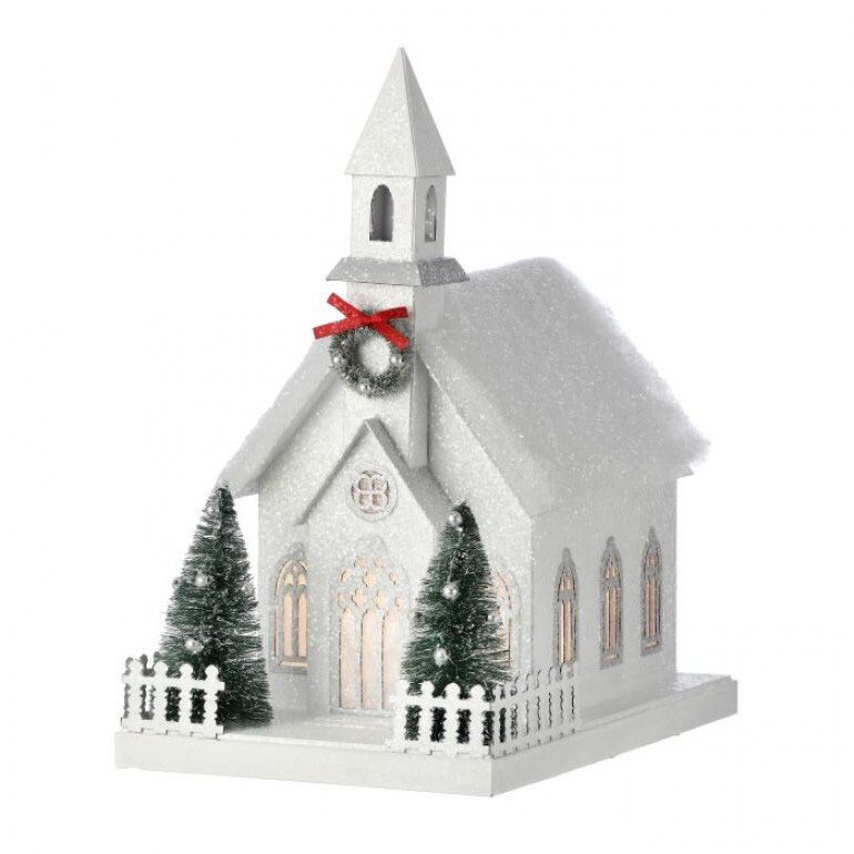 11.5" LED Cardboard Country Church
