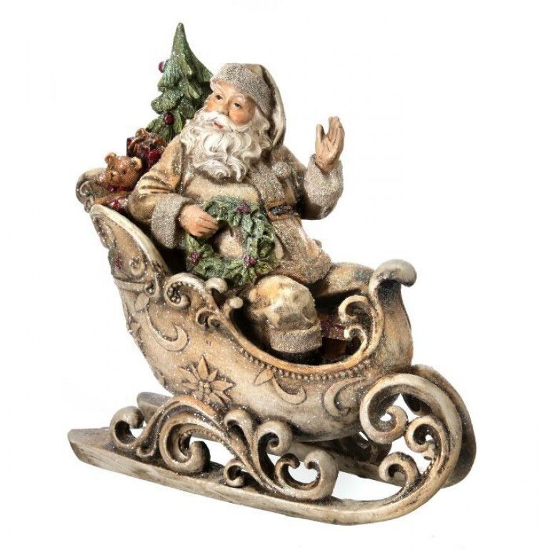 12" Resin Santa In Sleigh