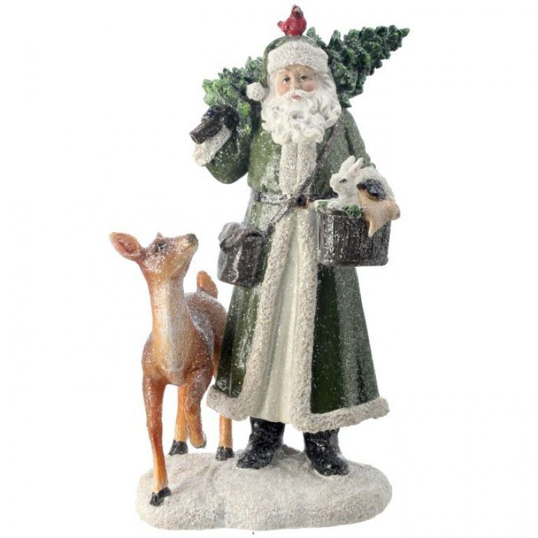 14" Resin Forest Trail Santa w/ Deer