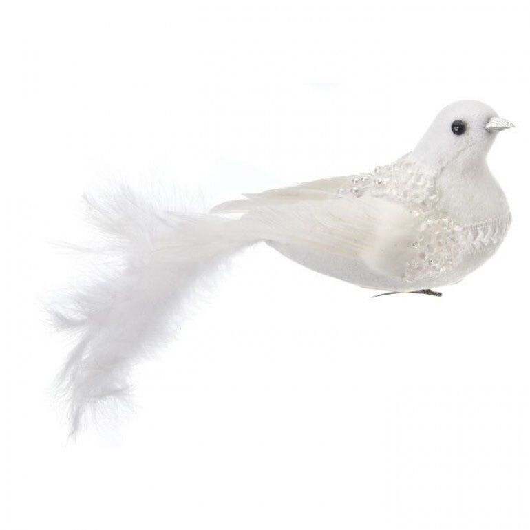 14" Velvet Pearl Feather Bird Clip