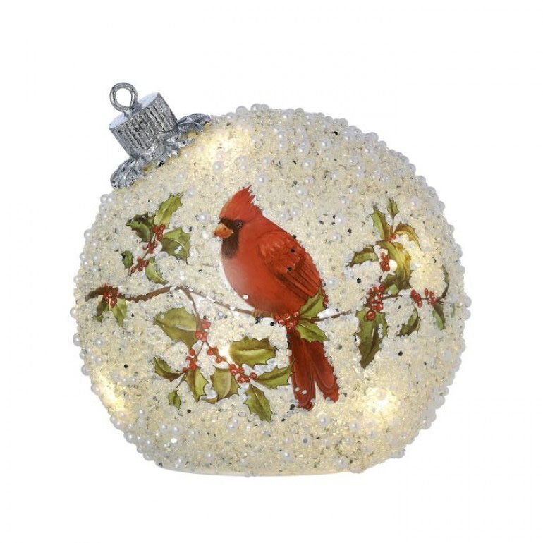 6" LED Battery w/ Timer Glass Cardinal Tabletop Ornament