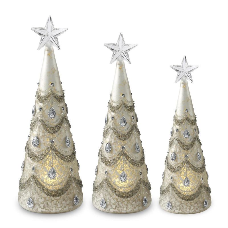 8"-11" Mercury Glass LED Trees w/ Jewels