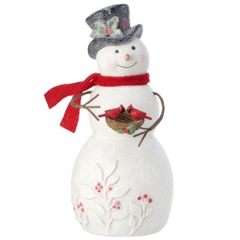 9" Paperpulp Snowman With Cardinals