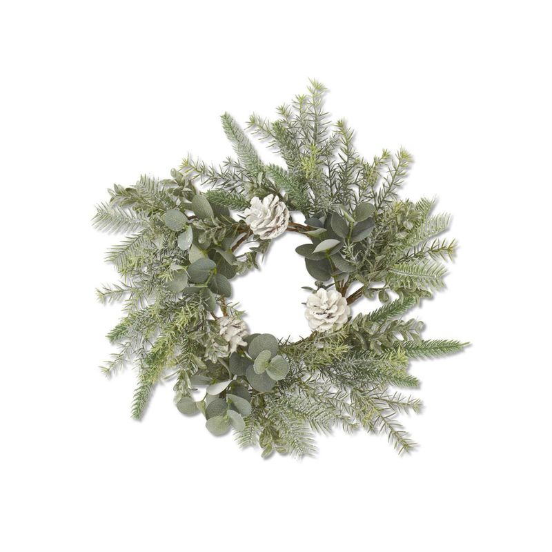 16" Glittered Mixed Pine Eucalyptus Candle Ring