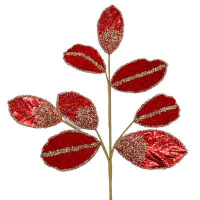 27.5" Metallic Velvet Magnolia Leaf Spray