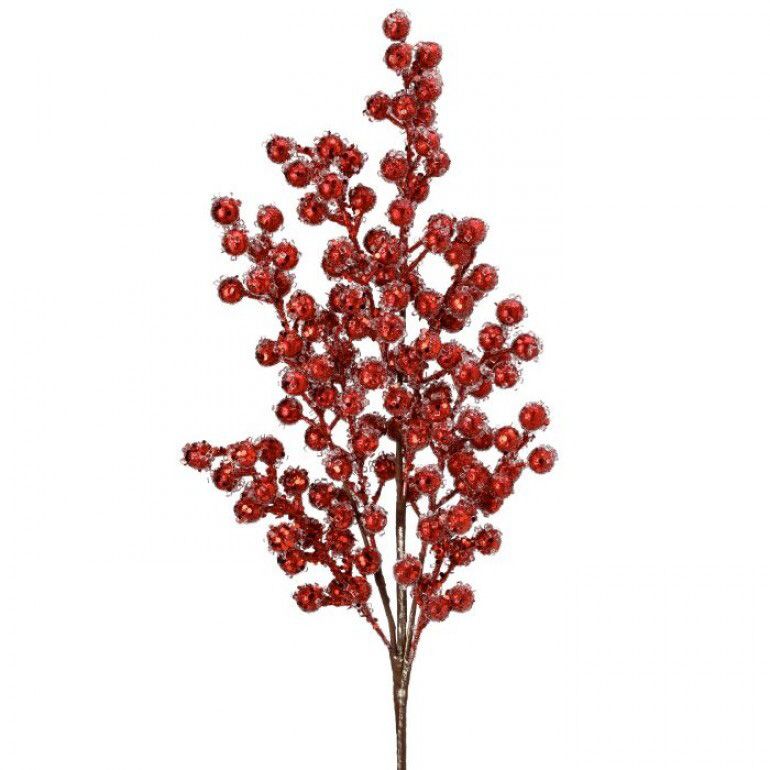27" Red or White Beaded Iced Berry Spray