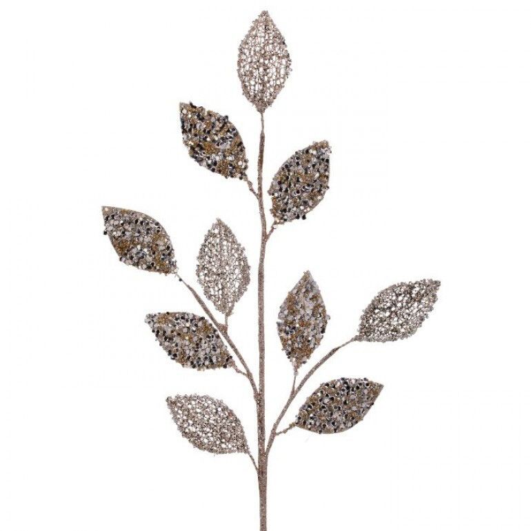 30" Glitter With Sequin Leaf Spray