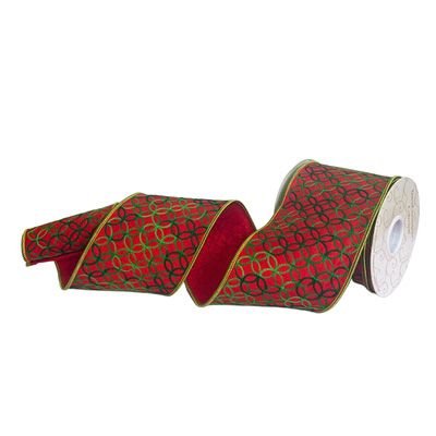 4" x 10yds Chain Circle Embroidery Dupion Ribbon