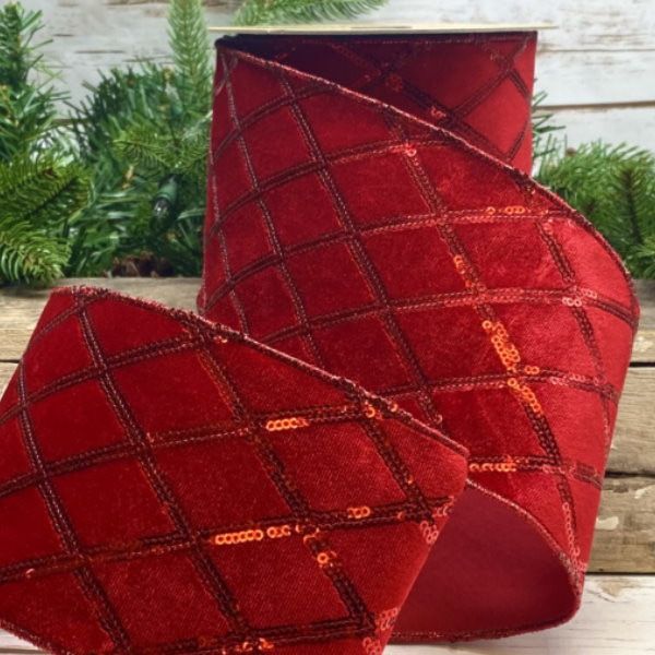 4" x 10yds Velvet Sequin Harlequin Ribbon