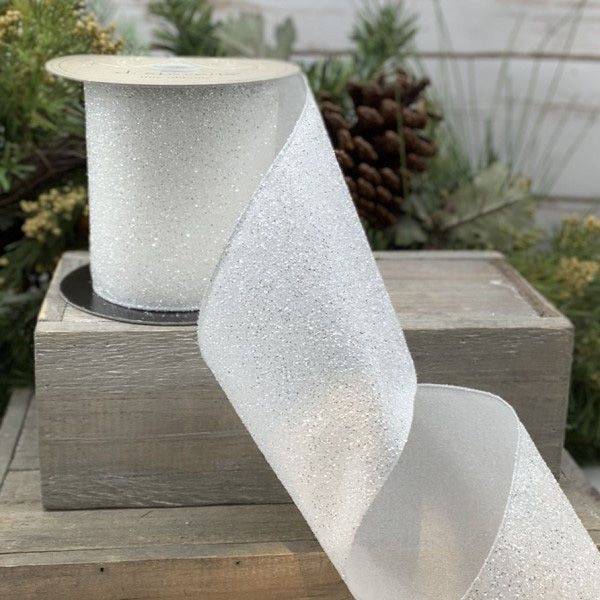 4" x 10yds Satin Frosted Glitter Ribbon