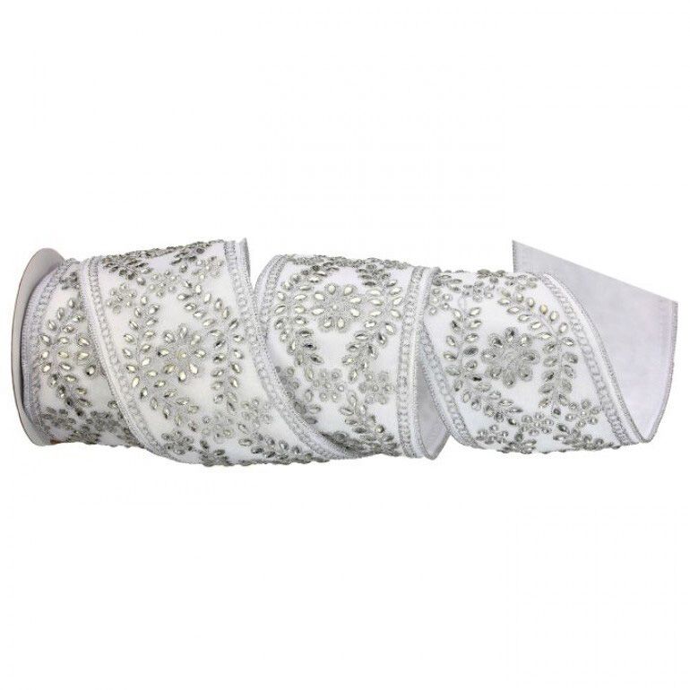 4" x 5yds Dupion w/ Jeweled Scroll Ribbon